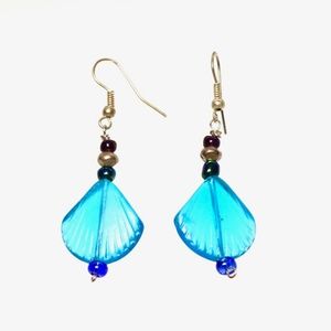 Aqua Sea Glass Clam Shell Earrings